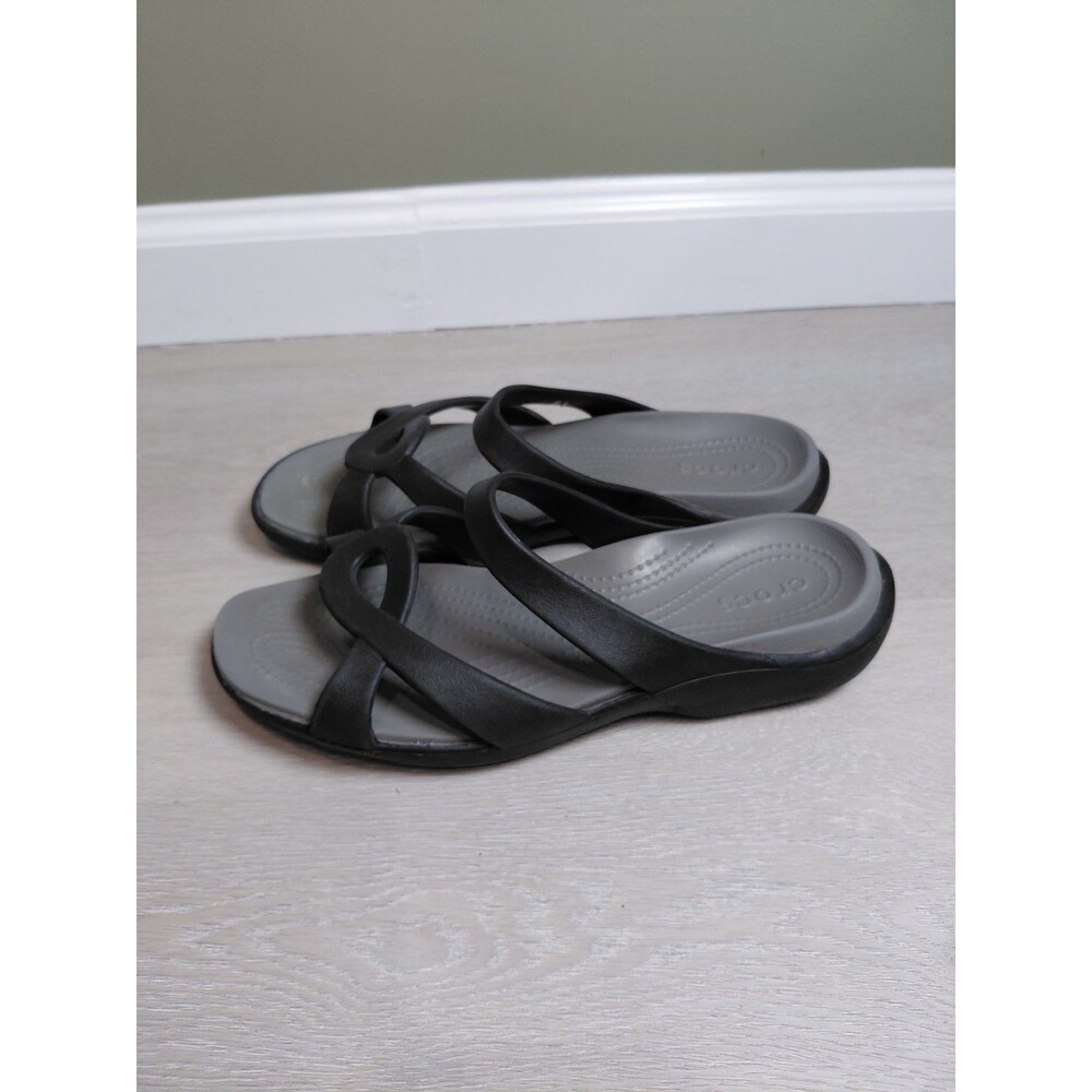 Crocs Meleen Twist Sandals Womens Sz 10 Black Gray Slip On Comfort Slides
